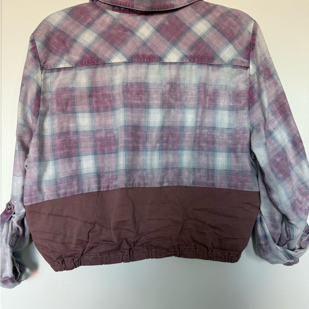Unique Plaid Handmade Upcycled Button-Up Shirt with Rolled Sleeves - Picture 3 of 5